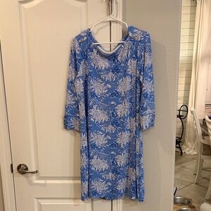 Lilly Pulitzer Blue and White Floral Long Sleeve Dress